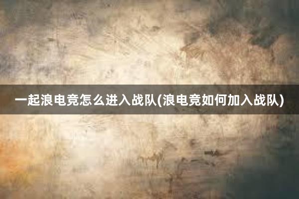 一起浪电竞怎么进入战队(浪电竞如何加入战队)