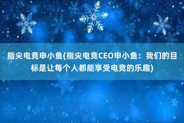 指尖电竞申小鱼(指尖电竞CEO申小鱼：我们的目标是让每个人都能享受电竞的乐趣)