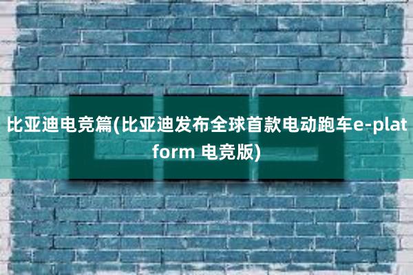 比亚迪电竞篇(比亚迪发布全球首款电动跑车e-platform 电竞版)