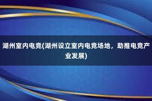 湖州室内电竞(湖州设立室内电竞场地，助推电竞产业发展)