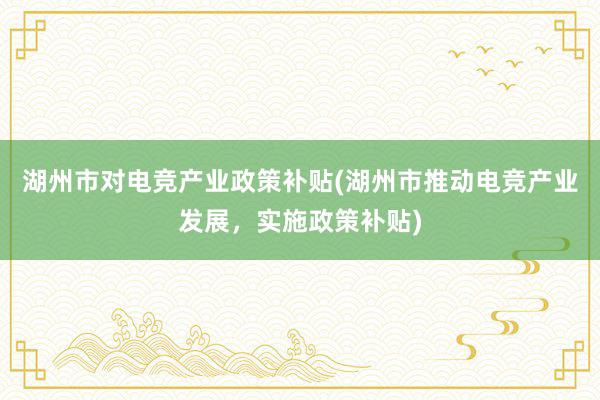 湖州市对电竞产业政策补贴(湖州市推动电竞产业发展，实施政策补贴)