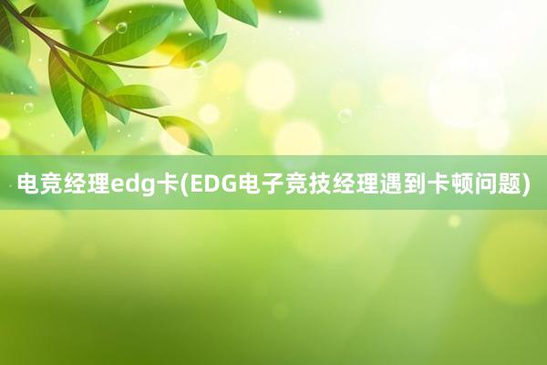 电竞经理edg卡(EDG电子竞技经理遇到卡顿问题)