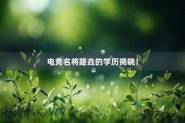 电竞名将路垚的学历揭晓！